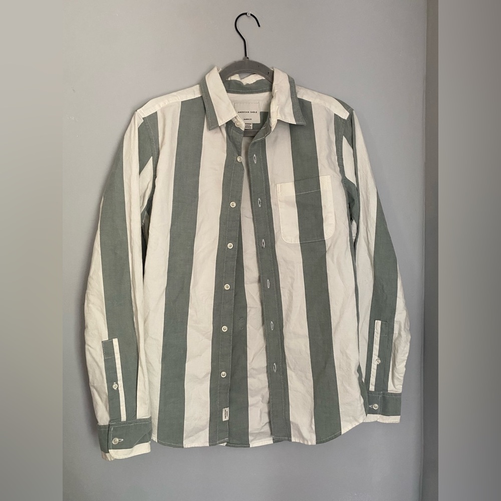 American Eagle Green and White Striped Blouse
